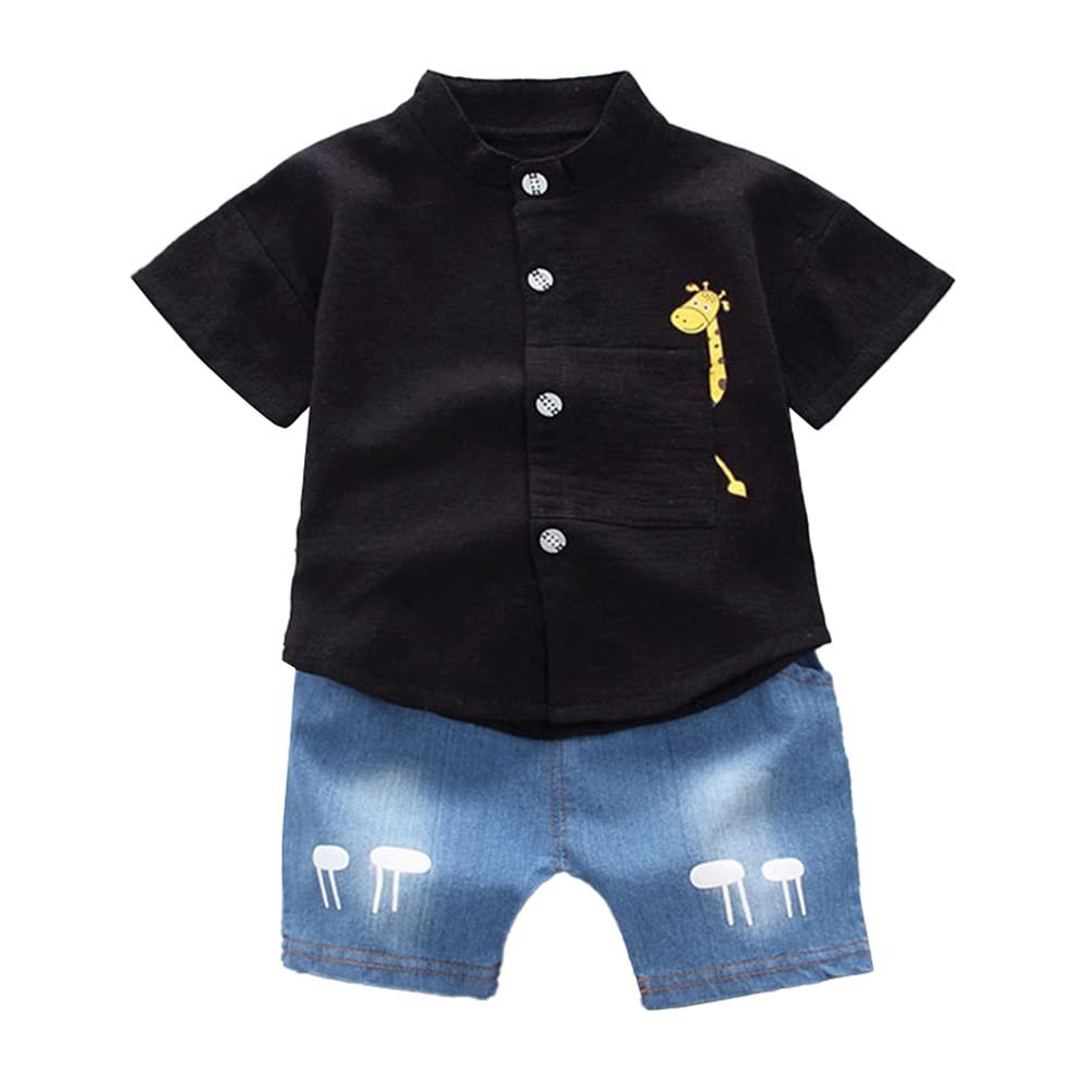 Hopscotch Baby Boys Cotton Shirt and Short Set in Black Color